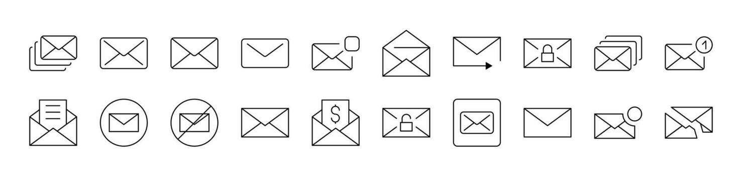 Envelope Line Icon Pack. Editable Stroke. Minimalistic Linear Pictogram for Design of Cards, Apps, Banners, Posts vector