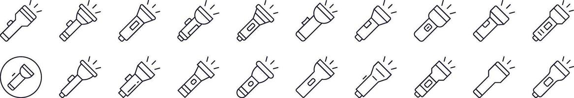 Pack of Line Icons of Flashlight. Editable Stroke. Minimalistic Linear Pictogram for Design of Cards, Apps, Banners, Posts vector
