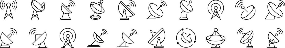 Satellite Dish Outline Web Line Icons Collection. Editable Stroke. Minimalistic Linear Pictogram for Design of Cards, Apps, Banners, Posts vector
