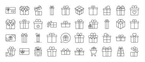Giftbox, Box for Presents Bundle of Thin Icons. Editable Stroke. Suitable for Web Sites, Books, Cards, Apps vector