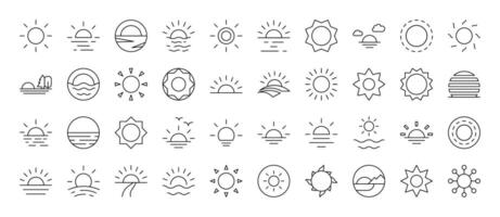 Sun Outline Web Line Icons Collection. Editable Stroke. Minimalistic Linear Pictogram for Design of Cards, Apps, Banners, Posts vector
