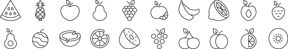 Simple Linear Icon of Watermelon, Coconut, Grape and Other Fruits. Editable Stroke. Minimalistic Linear Pictogram for Design of Cards, Apps, Banners, Posts vector