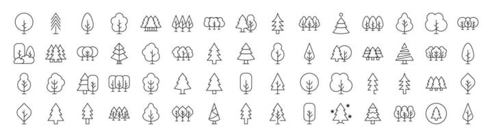 Tree and Forest Line Icon Set. Modern Collection for Design, Web Sites, Apps, Cards. Contains Linear Images of Deciduous and Coniferous Trees vector