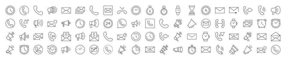 Set of Line Icons of Contact Us and Interface. Editable Stroke. Minimalistic Linear Pictogram for Design of Cards, Apps, Banners, Posts vector