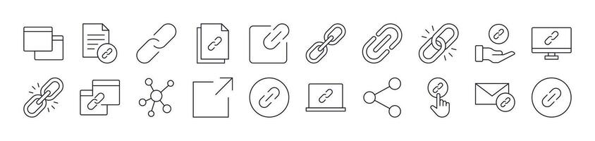 Link and Share Line Icon Set. Editable Stroke. Minimalistic Linear Pictogram for Design of Cards, Apps, Banners, Posts vector
