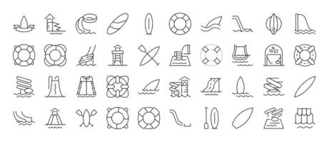 Lifeline and Water Slide Thin Icons Collection. Editable Stroke. Suitable for Web Sites, Books, Cards, Apps vector