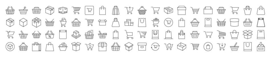 Shopping Cart, Bag, Delivery Simple Isolated Line Icons Collection. Editable Stroke. Suitable for Web Sites, Books, Cards, Apps vector