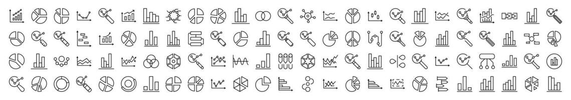 Magnifying Glass, Progress Bar, Pie Chart, Analytics Simple Isolated Line Icons Collection. Editable Stroke. Suitable for Web Sites, Books, Cards, Apps vector