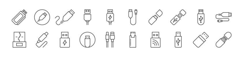 Simple Linear Icon of USB Cable. Editable Stroke. Minimalistic Linear Pictogram for Design of Cards, Apps, Banners, Posts vector