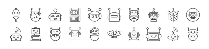 Set of Line Icons of Robot. Editable Stroke. Minimalistic Linear Pictogram for Design of Cards, Apps, Banners, Posts vector