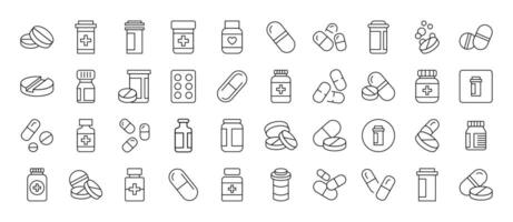 Meds and Treatment Icon Collection. Contains Icons of Pills that Can Be Used for Design of Cards, Posts, Apps, Web Sites vector