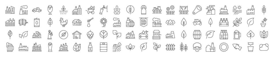 Agriculture Related Icon Set for UI, Placards, Books, Apps. Contains Icons of Tractor, Plantation, Harvest. Editable Stroke. Suitable for Web Sites, Books, Cards, Apps vector