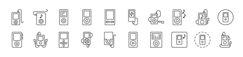 Music Player Outline Web Line Icons Collection. Editable Stroke. Minimalistic Linear Pictogram for Design of Cards, Apps, Banners, Posts vector