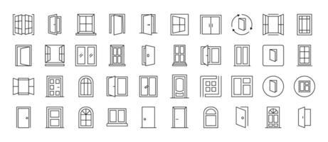 Exterior Outline Simple Icons Bundle. Contains Icons of Doors and Windows that Can Be Used for Design of Cards, Posts, Apps, Web Sites vector