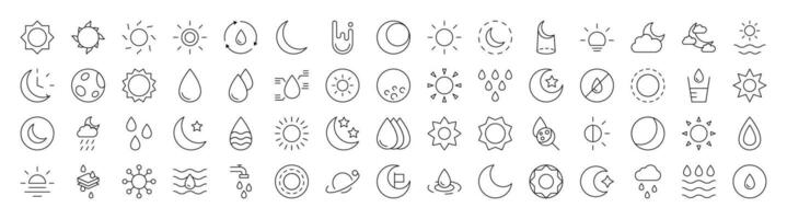 Weather Line Icon Bundle. Modern Collection for Design, Web Sites, Apps, Cards. Contains Linear Images of Sun, The Moon, Shower vector
