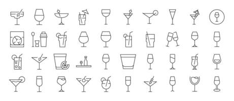 Drinks Line Icon Set. Contains Icons of Glasses of Cocktail, Champaign and Other that Can Be Used for Design of Cards, Posts, Apps, Web Sites vector