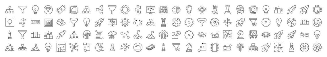 Data and Analytics Icon Set. Contains Icons of Puzzle, Funnel, Gear, Cogwheel, Spaceship that Can Be Used for Design of Cards, Posts, Apps, Web Sites vector