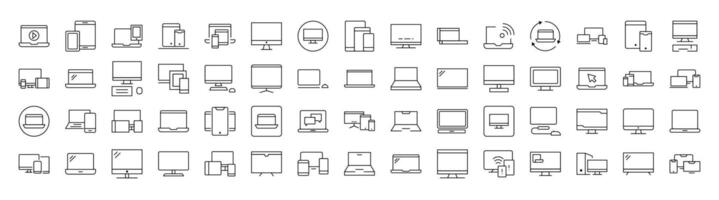Laptop, Computer, Phone, Tablet Icon Set for UI, Placards, Books, Apps. Editable Stroke. Suitable for Web Sites, Books, Cards, Apps vector