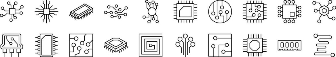 Simple Linear Icon of Chip and Scheme. Editable Stroke. Minimalistic Linear Pictogram for Design of Cards, Apps, Banners, Posts vector