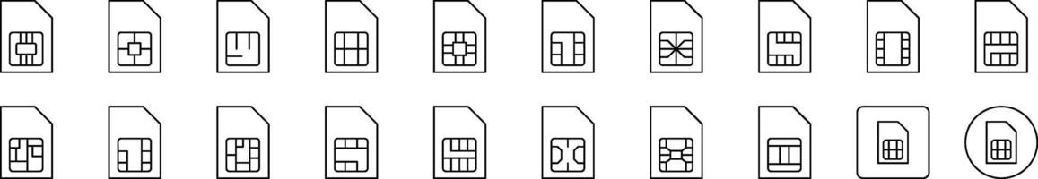 Pack of Line Icons of Chip. Editable Stroke. Minimalistic Linear Pictogram for Design of Cards, Apps, Banners, Posts vector