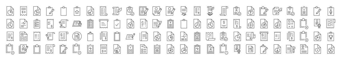 Various Documents and Clipboards Simple Isolated Line Icons Collection. Editable Stroke. Suitable for Web Sites, Books, Cards, Apps vector