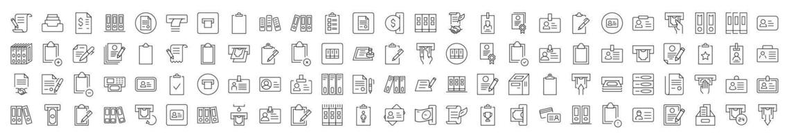 Employee Badge, Documents, Clipboard, ID Card Line Icon Collection. Editable Stroke. Minimalistic Linear Pictogram for Design of Cards, Apps, Banners, Posts vector