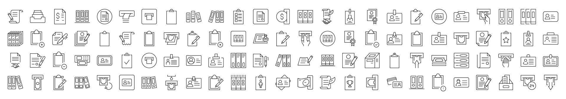 Employee Badge, Documents, Clipboard, ID Card Line Icon Collection. Editable Stroke. Minimalistic Linear Pictogram for Design of Cards, Apps, Banners, Posts