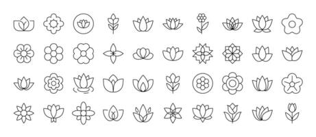 Beautiful Flowers Simple Isolated Line Icons Collection. Editable Stroke. Suitable for Web Sites, Books, Cards, Apps vector