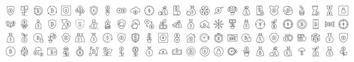 Insurance and Money Savings Icon Bundle. Contains Icons of Dollar, Shield, Bag, Wallet that Can Be Used for Design of Cards, Posts, Apps, Web Sites vector