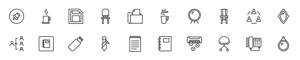Office symbols drawn with black thin line. Editable stroke. Simple linear illustration that can be used as a design element for apps and websites vector