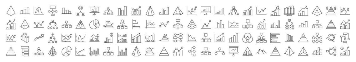 Pie Chart, Hierarchy, Pyramid Related Icon Set. Editable Stroke. Suitable for Web Sites, Books, Cards, Apps vector