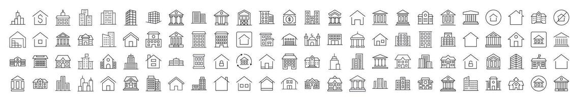 Different Constructions Line Icon Bundle. Editable Stroke. Minimalistic Linear Pictogram for Design of Cards, Apps, Banners, Posts vector