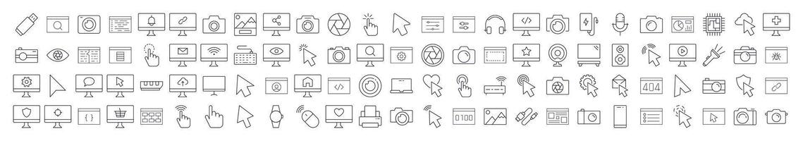Internet and Computer Interface Collection of Thin Icons. Editable Stroke. Suitable for Web Sites, Books, Cards, Apps vector