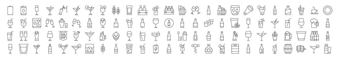 Beverage Thin Line Icon Set. Editable Stroke. Suitable for Banners, Cards, Social Networks, Apps vector