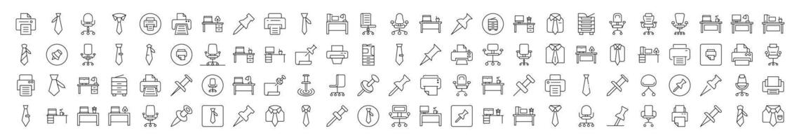 Bundle of Office Related Line Icons. Editable Stroke for Design, Web Sites, Apps, Cards. Contains Linear Images of Push Button, Tie, Workspace vector