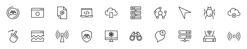 Web and internet line icons pack. Simple outline sign and editable stroke for web sites, articles, books, apps vector