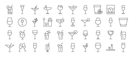 Drinks Icon Bundle. Contains Icons of Glasses of Cocktail, Champaign and Other that Can Be Used for Design of Cards, Posts, Apps, Web Sites vector