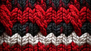 Textured knit pattern in red, black, and white colors perfect for winter garments photo