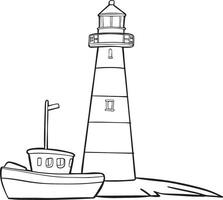 Lighthouse and boat Illustration element vector