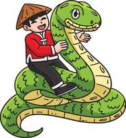 Year of the Snake Child Riding a Snake Clipart vector