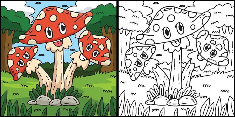 Mushroom Siblings Coloring Page Illustration