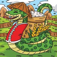 Year of the Snake with Sack of Rice Colored vector