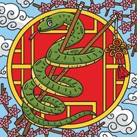 Year of the Snake with Chopsticks Colored Cartoon vector