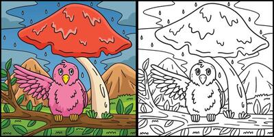 Giant Mushroom with a Bird Coloring Illustration vector