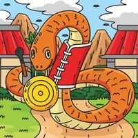 Year of the Snake with Gong Colored Cartoon vector