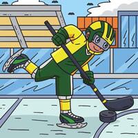 Ice Hockey Player Directing Puck Colored Cartoon vector