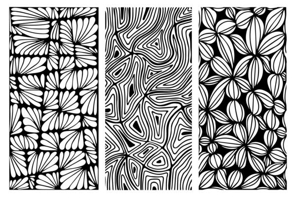 Set of Three Abstract Black and White Patterns with Organic Shapes