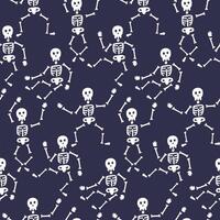 Seamless Pattern of Playful Dancing Skeletons on Dark Background Halloween-Themed Design vector