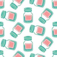 pattern of ampoules in a flat form, arranged in a row. Blue glass containers with liquid medicines for treatment. Medicines for injection. Elements of the medical in case of illness. seamless vector