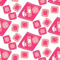 pattern of colored flat patches with pepper for warming up in case of a cold. Pink packaging with a breathable surface. Seamless texture of the flu strip. the packaging is made of warm fabric squares vector